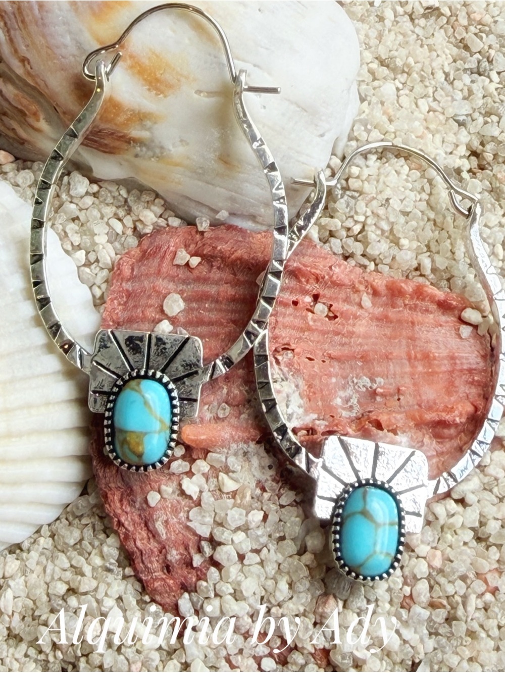 Alquimia Silver Hoop Earrings with Turquoise Stones